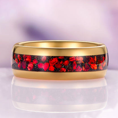 Natural Garnet & Red Fire Opal Leaf Couples Ring Set