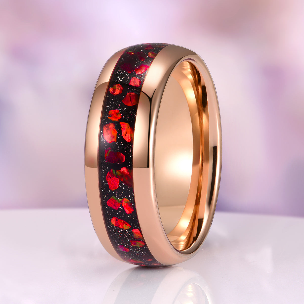 Galaxy Red Fire Opal & Garnet Couples Ring Set