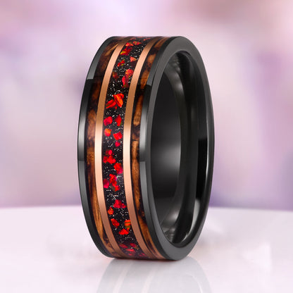 Garnet & Red Fire Opal Whiskey Barrel Couples Ring Set