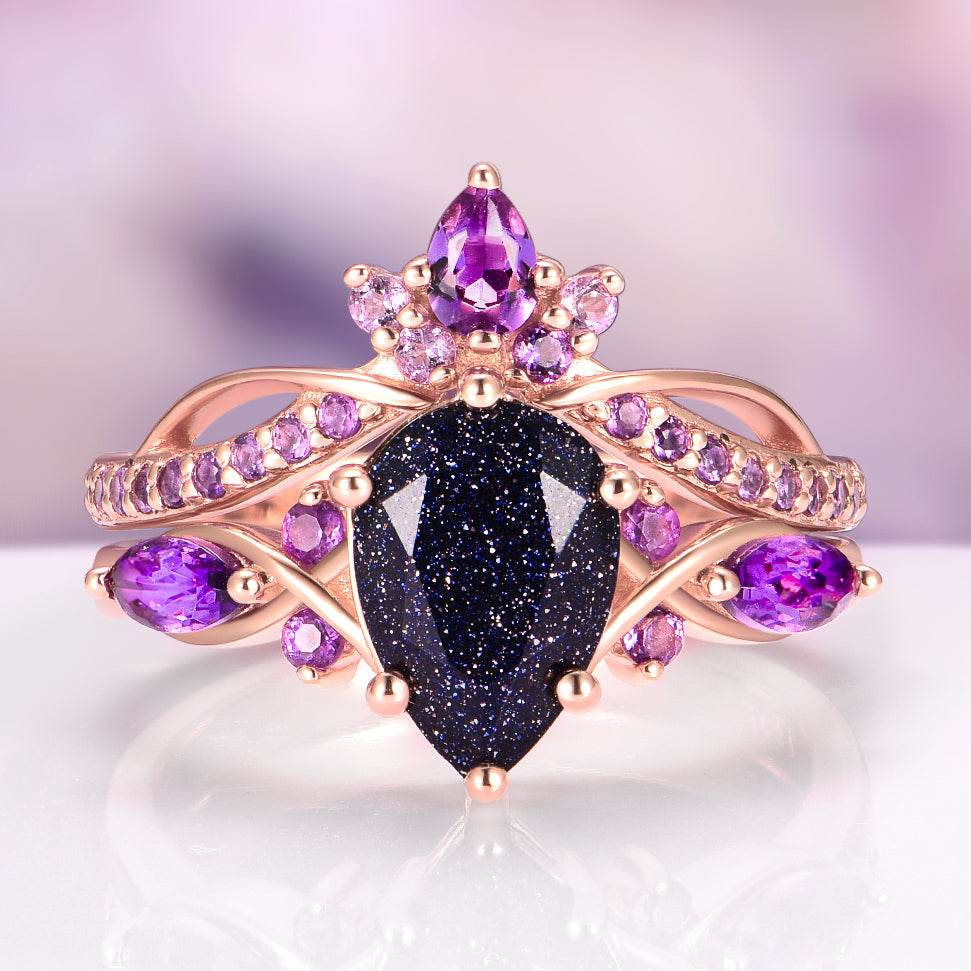 Feyra Starry Night & Amethyst Couples Ring Set