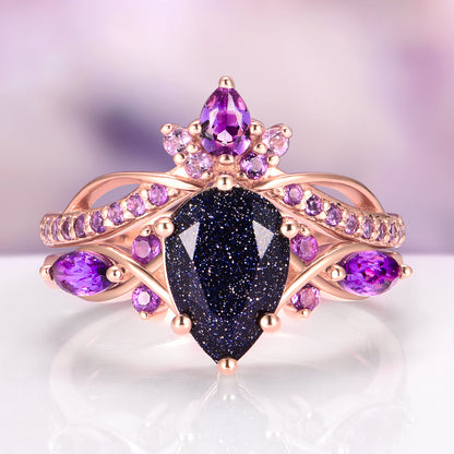 Feyra Starry Night & Amethyst Couples Ring Set