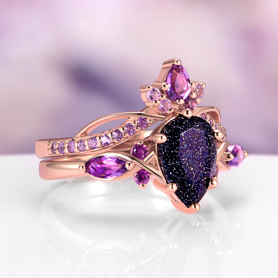 Feyra Starry Night & Amethyst Couples Ring Set