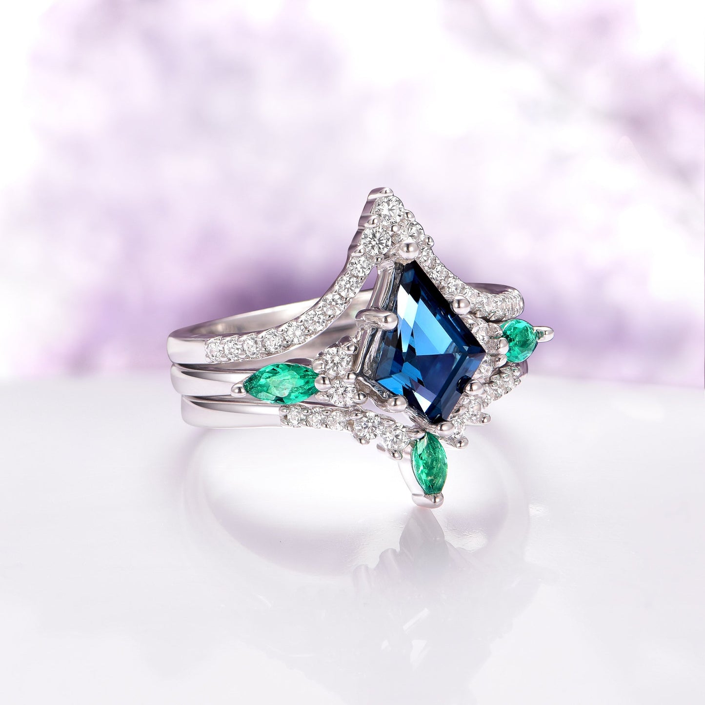 Skye Kite® London Blue Topaz & Emerald Deer Couples Ring Set