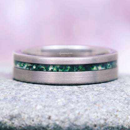 Green Moss Agate & Crescent Moon Couples Ring Set