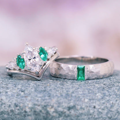 Emerie Simulated Diamond & Emerald Couples Ring Set