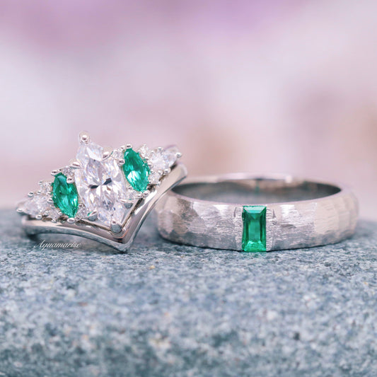 Emerie Simulated Diamond & Emerald Couples Ring Set