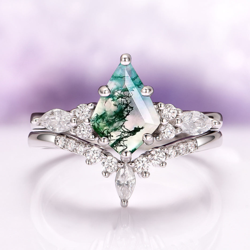 Skye Kite® Green Moss Agate Ring Couples Ring Set