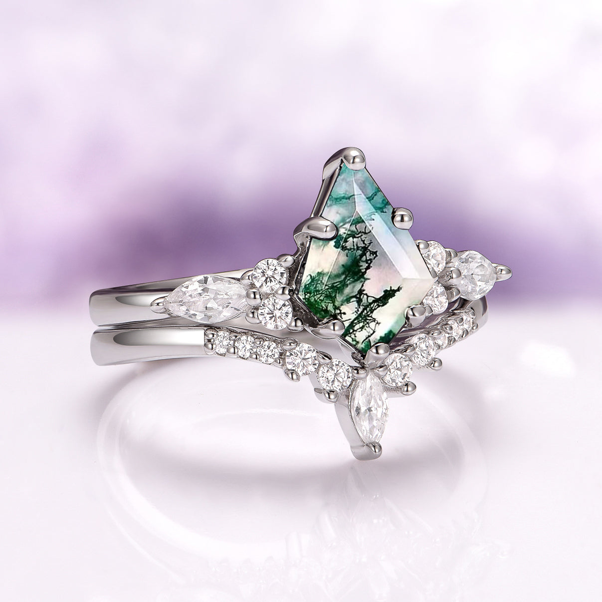 Skye Kite® Green Moss Agate Couples Ring Set