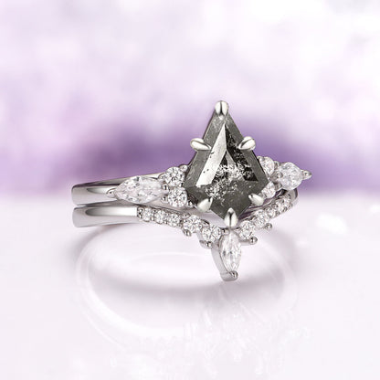 Skye Kite®  Galaxy Salt & Pepper (Herkimer Diamond) and Meteorite Couples Ring Set