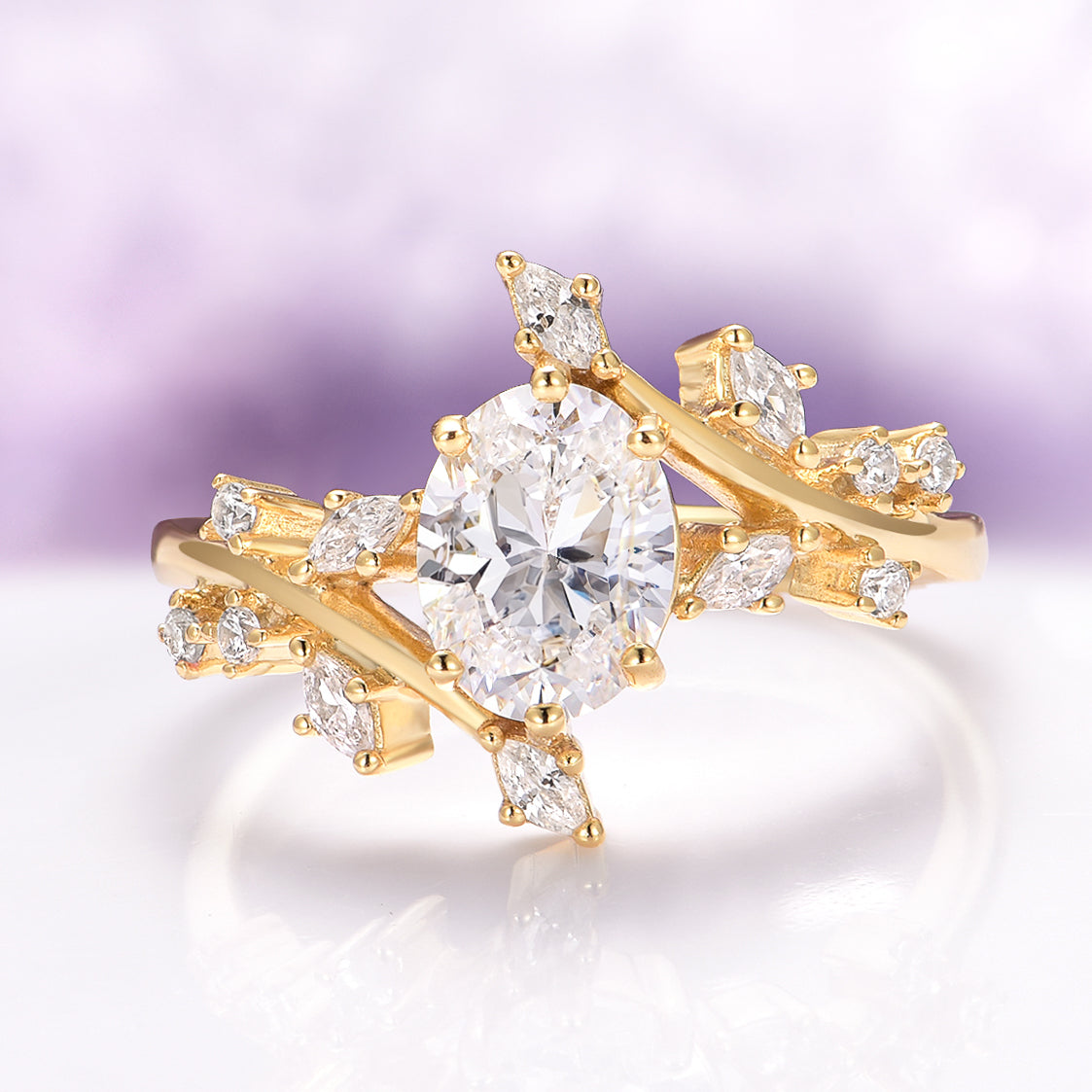Simulated Diamond Leaf Couples Ring Set