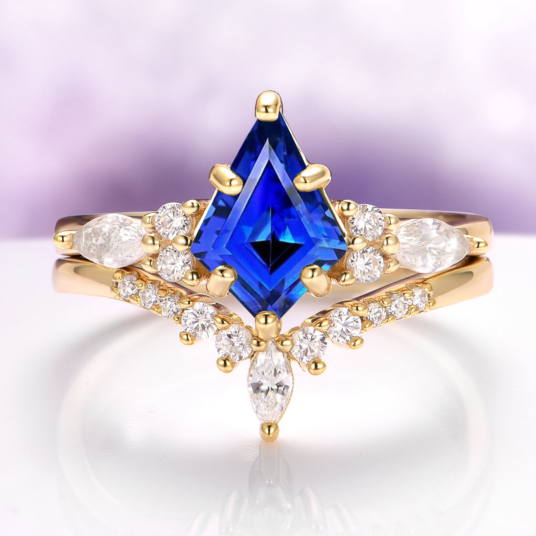 Skye Kite® Blue Sapphire & Gold Leaf Couples Ring Set