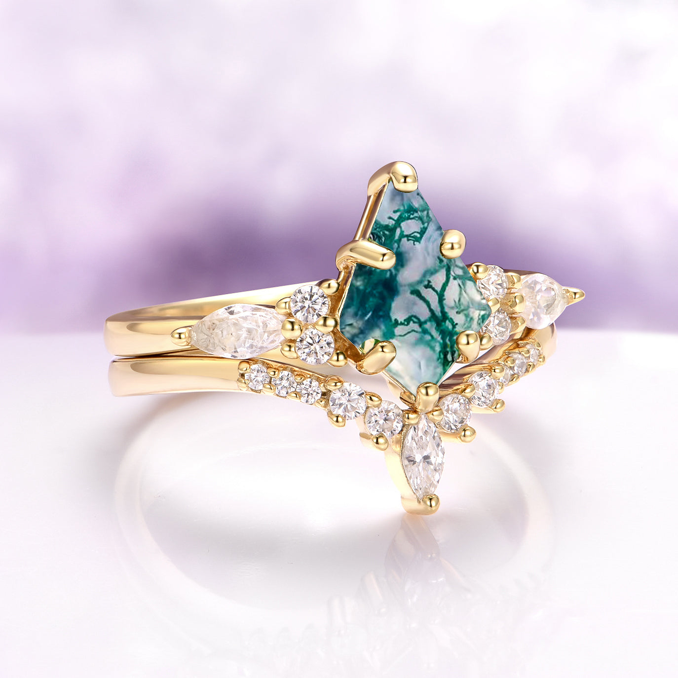 Skye Kite® Green Moss Agate Couples Ring Set