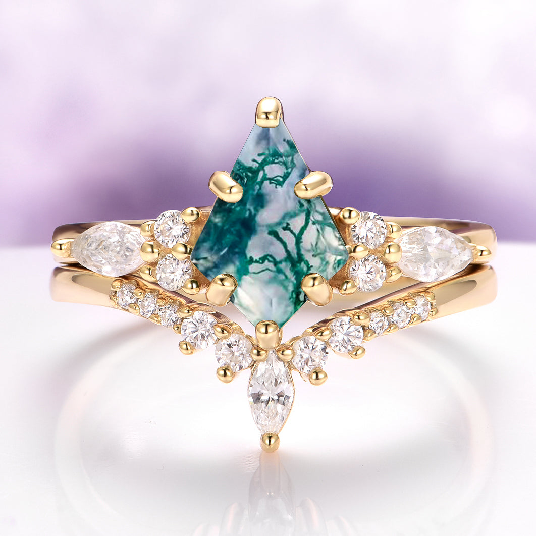 Skye Kite® Green Moss Agate & Whiskey Barrel Couples Ring Set