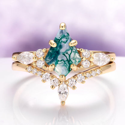 Skye Kite® Green Moss Agate Couples Ring Set