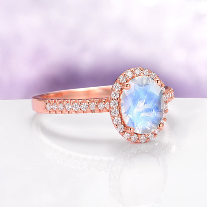 Oval Rainbow Moonstone Couples Ring Set