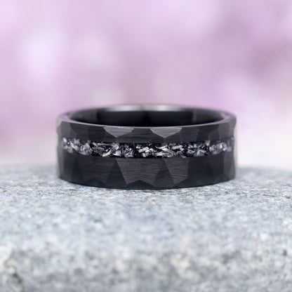 Galaxy Salt & Pepper (Herkimer) Diamond & Meteorite Couples Ring Set