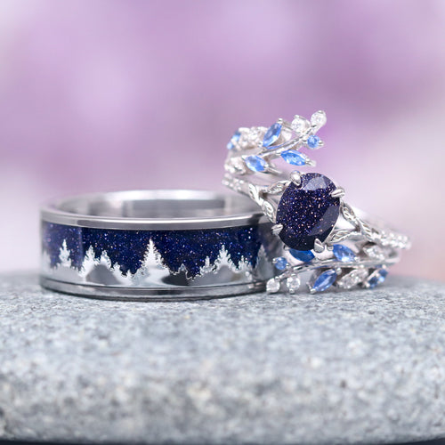 Starry Night & Trees Couples Ring Set