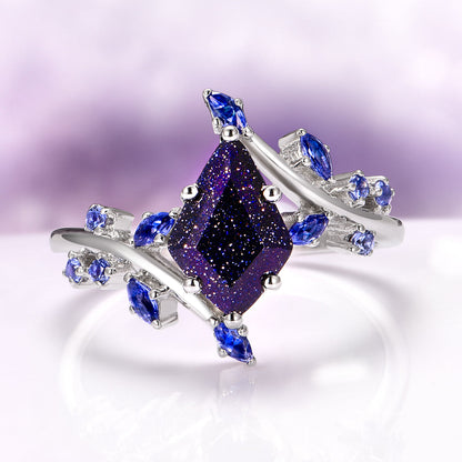 Starry Night and Fire Opal Leaf Couples Ring Set