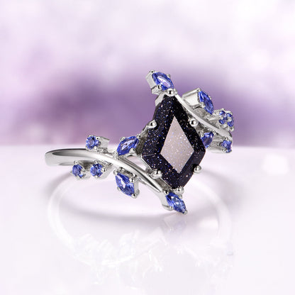 Starry Night and Fire Opal Leaf Couples Ring Set