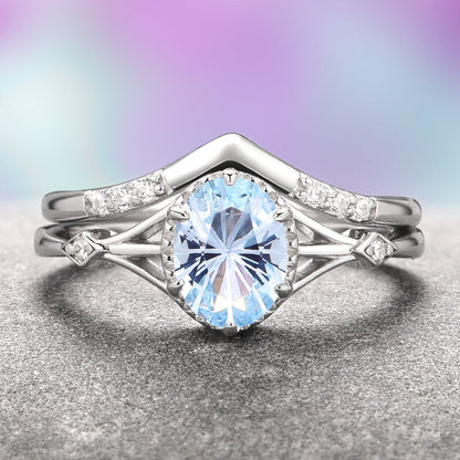 Fireworks Cut Aquamarine Couples Ring Set