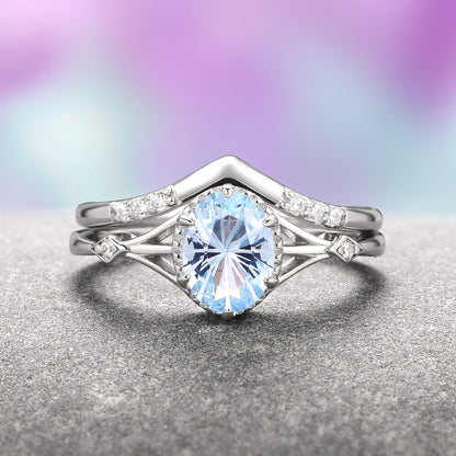 Celtic Aquamarine Couples Ring Set