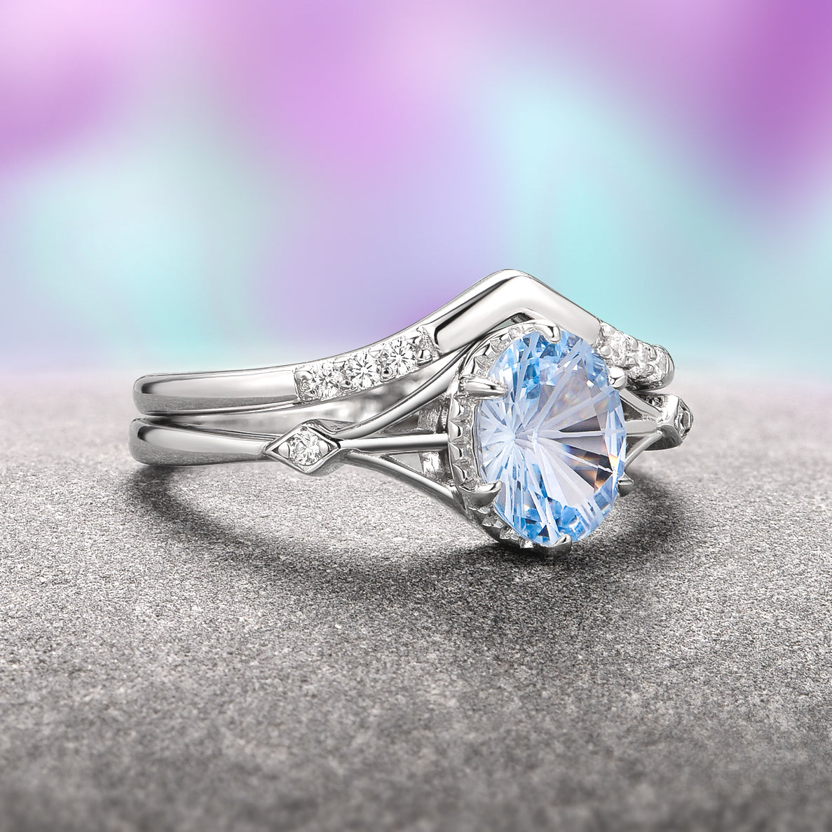 Celtic Aquamarine Couples Ring Set