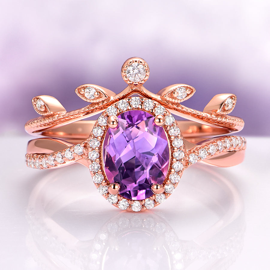 Amethyst & Galaxy Fire Opal Couples Ring Set