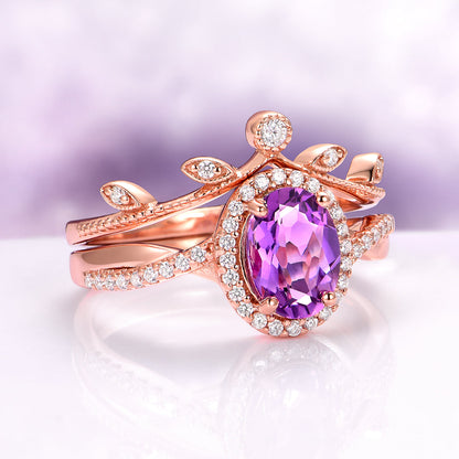 Amethyst & Galaxy Fire Opal Couples Ring Set