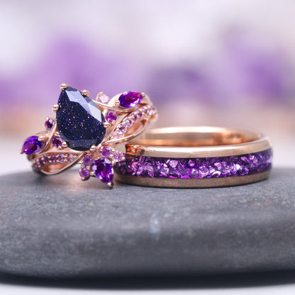 Feyra Starry Night & Amethyst Couples Ring Set