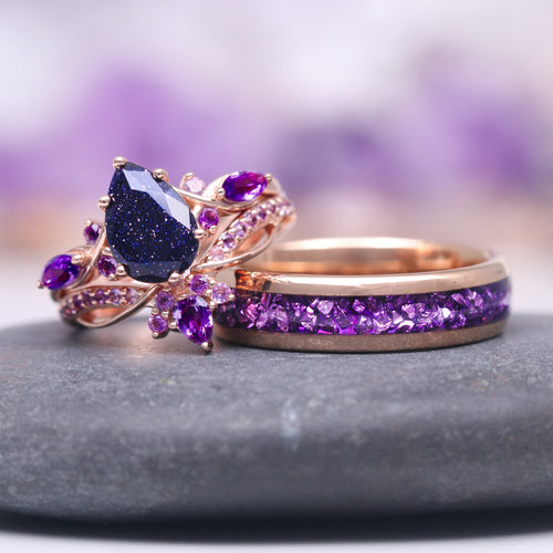 Feyra Starry Night & Amethyst Couples Ring Set
