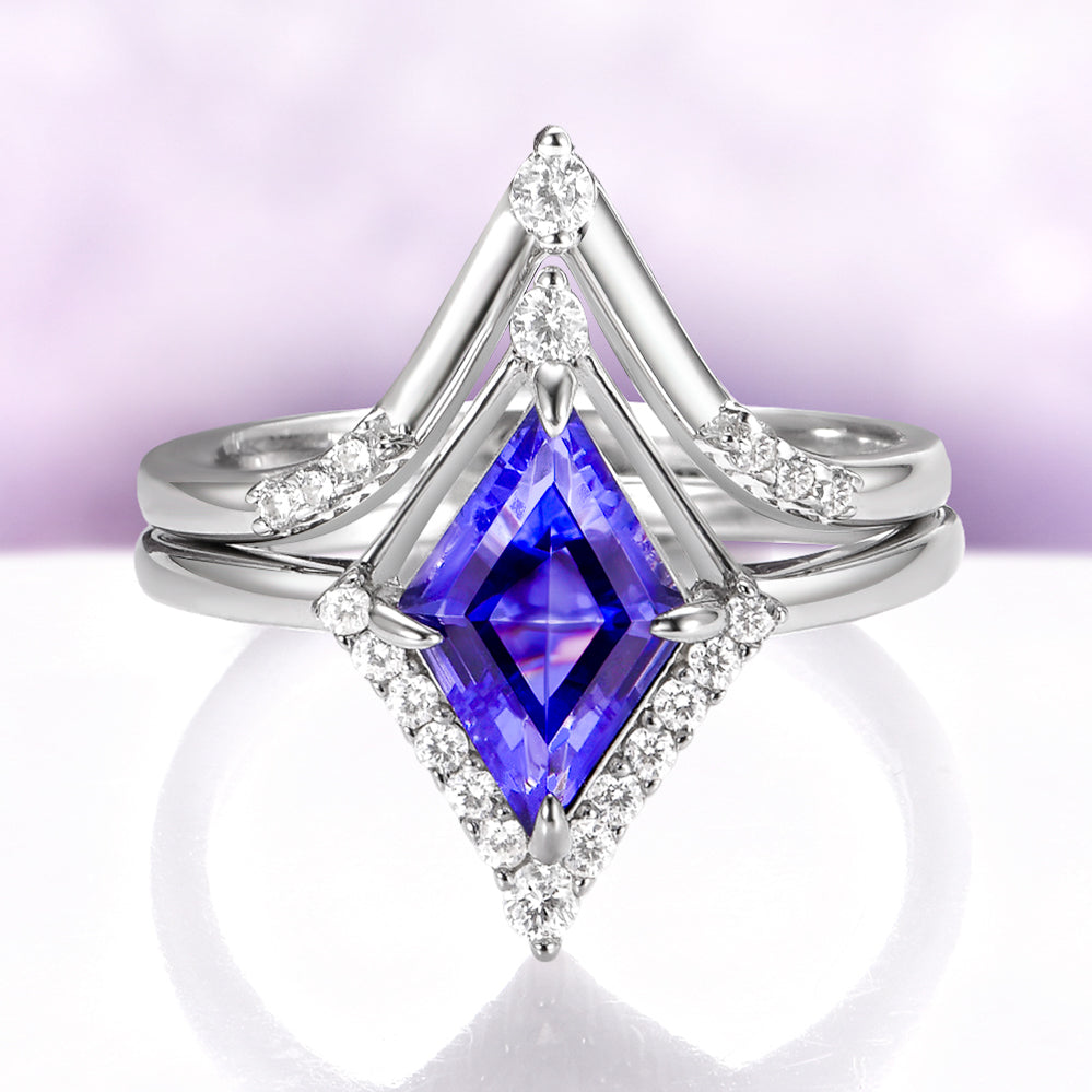 Borealis & Tanzanite Couples Ring Set- Northern Lights & Trees