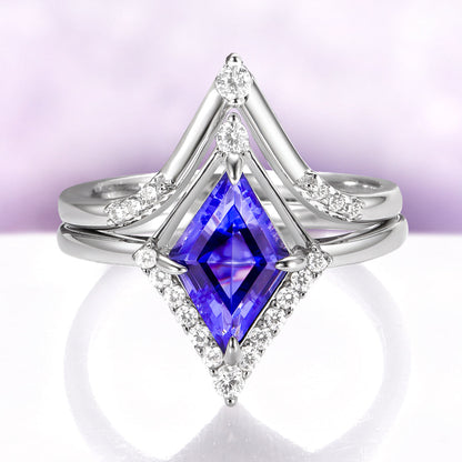 Borealis & Tanzanite Couples Ring Set- Northern Lights & Trees