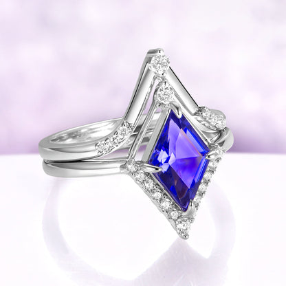 Borealis & Tanzanite Couples Ring Set- Northern Lights & Trees