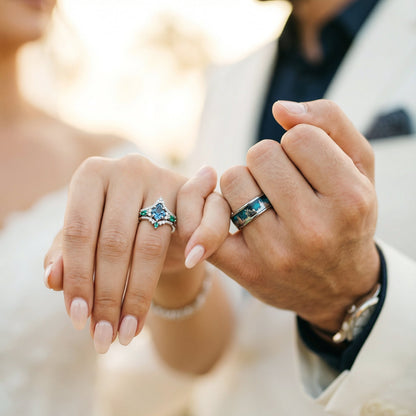 Skye Kite® London Blue Topaz & Emerald Deer Couples Ring Set