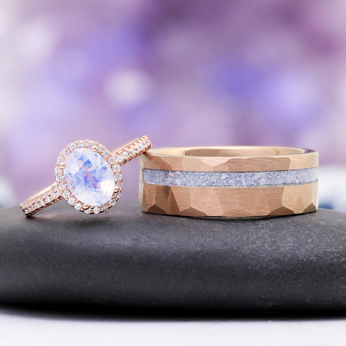 Oval Rainbow Moonstone Couples Ring Set