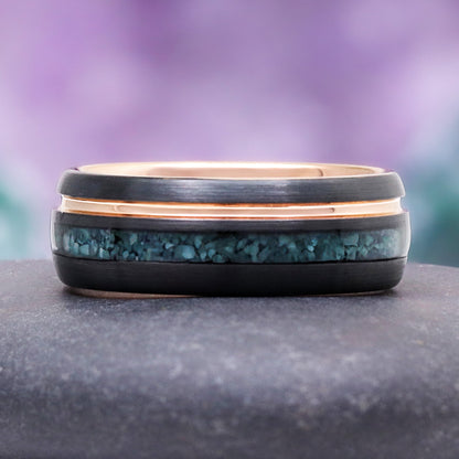 Hexagon Green Moss Agate Couples Ring Set