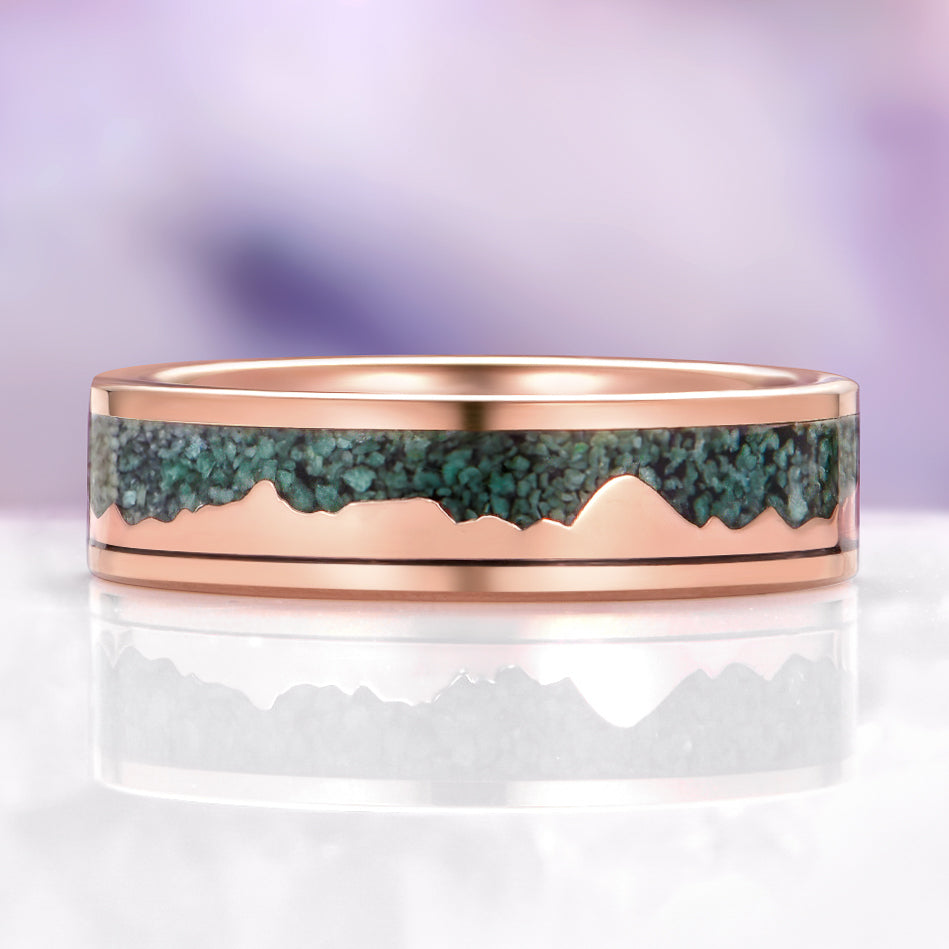 Mountain Range Green Moss Agate Couples Ring Set