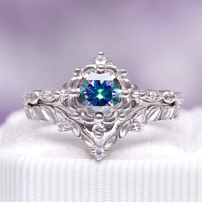 Mystical Fairy Rainbow Moissanite Couples Ring Set