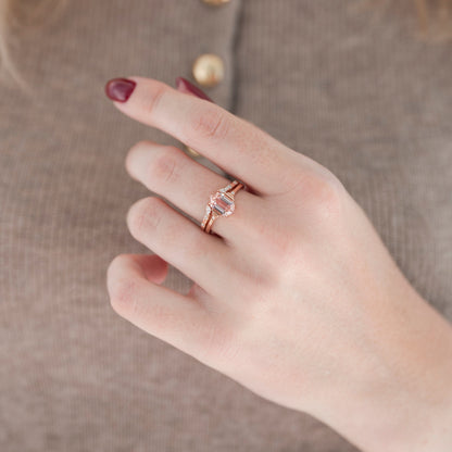Hexagon Morganite Couples Ring Set