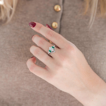 Emerie Simulated Diamond & Emerald Couples Ring Set