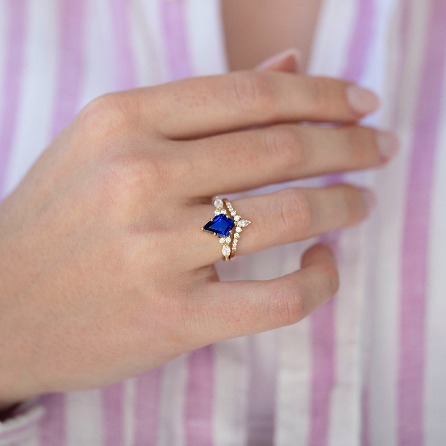 Skye Kite® Blue Sapphire & Gold Leaf Couples Ring Set