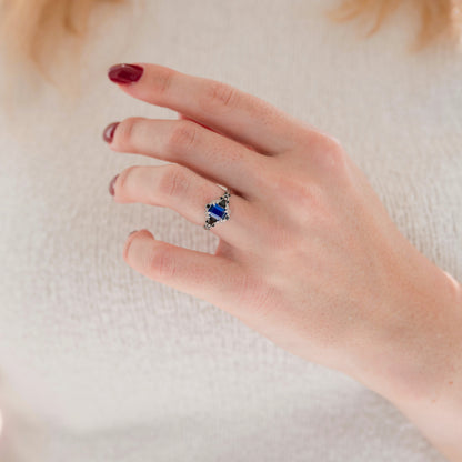 Blue Sapphire, Black Onyx  & Fire Opal Couples Ring Set