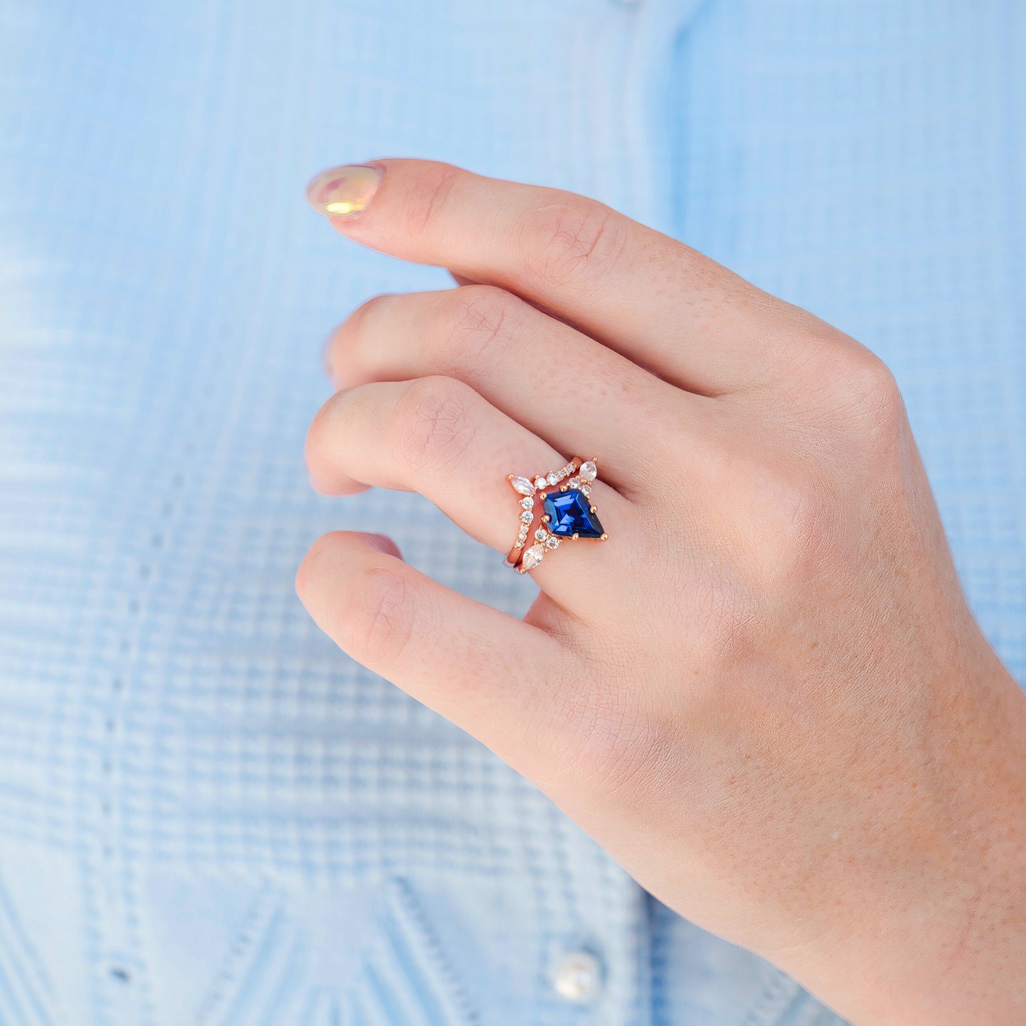Skye Kite® Orion Nebula™ & Cornflower Sapphire Couples Ring Set