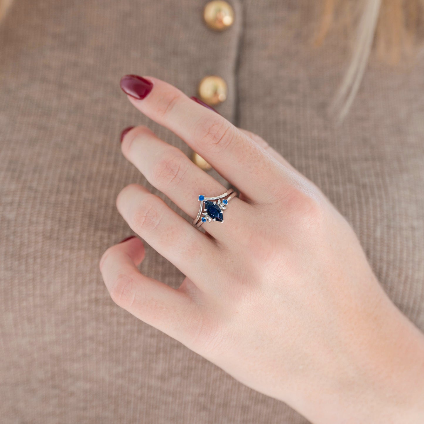 Starry Night, Meteorite & Blue Fire Opal Couples Ring Set