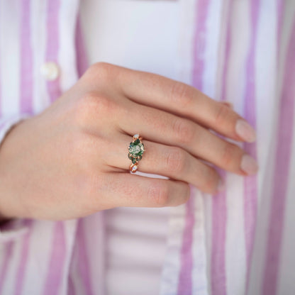 Enchanted Garden Moss Agate & Fire Opal Couples Ring Set