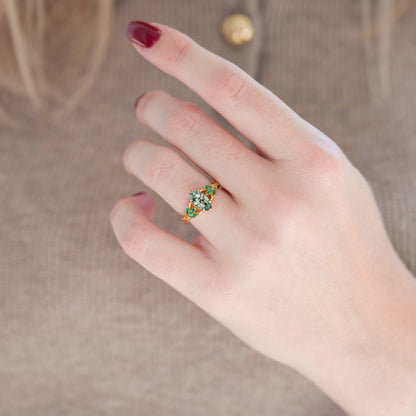 Celtic Knot Moss Agate & Gold Leaf Couples Ring Set