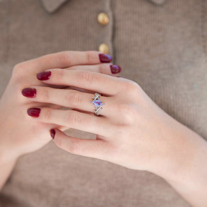 Galaxy Alexandrite Leaf Couples Ring Set