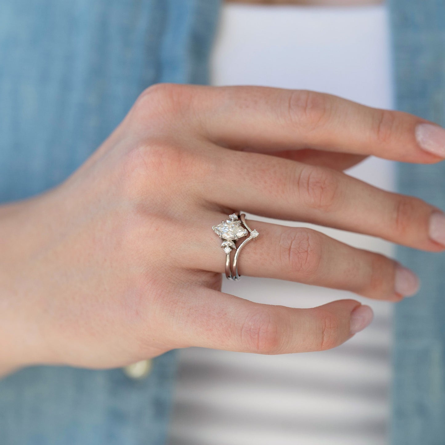 Moissanite & Crescent Moon Constellation Couples Ring Set