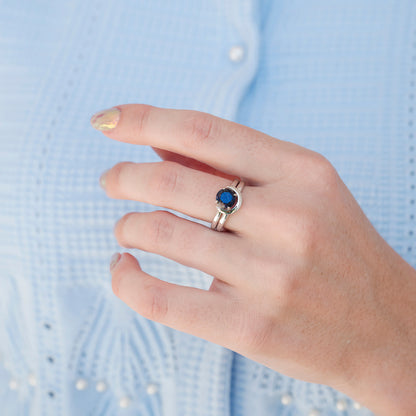 Starry Night Crescent Moon Couples Ring Set