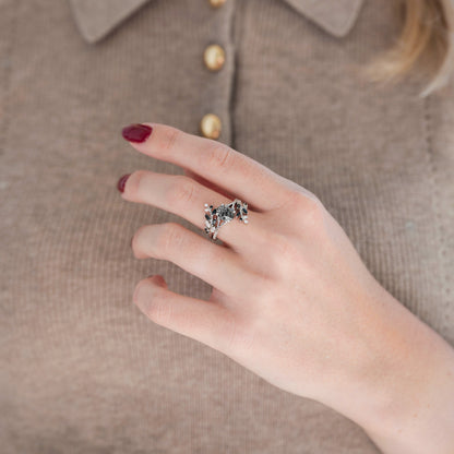 Galaxy Salt and Pepper (Herkimer) Diamond & Meteorite Couples Ring Set